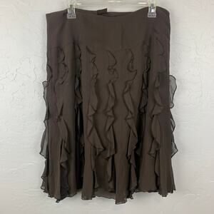Etcetera 100% Silk Skirt Womens Size 14 Brown Lined Ruffles Flowy Y2K